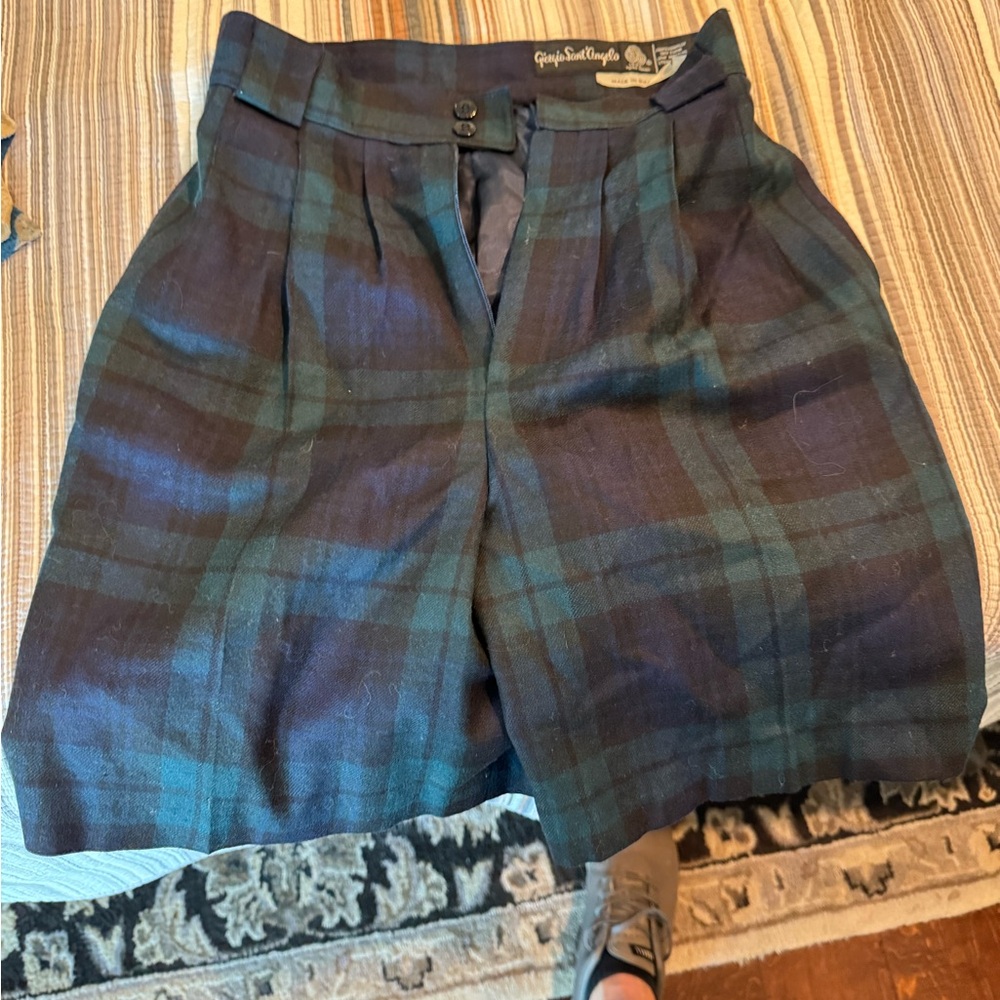 Plaid shorts blue and green